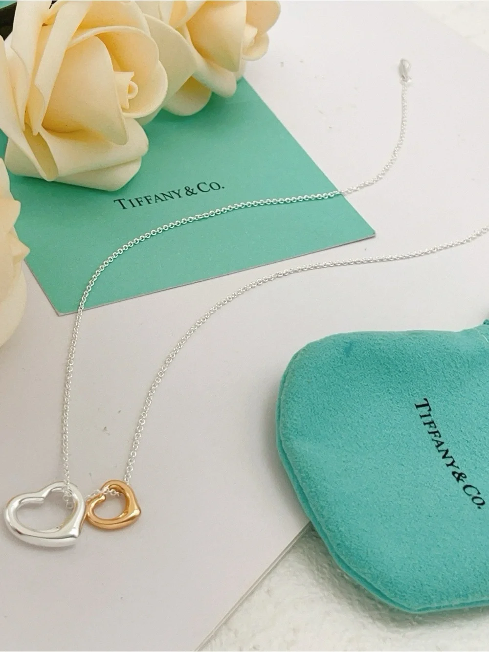 Tiffany & Co. Two-Tone Silver and Gold Interlocking Heart Necklace
